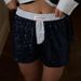 2025 Women's Patchwork Pajama Shorts Sparkly Sequined Striped Trim Low Rise Sleep Shorts For Summer_ecoleips.com