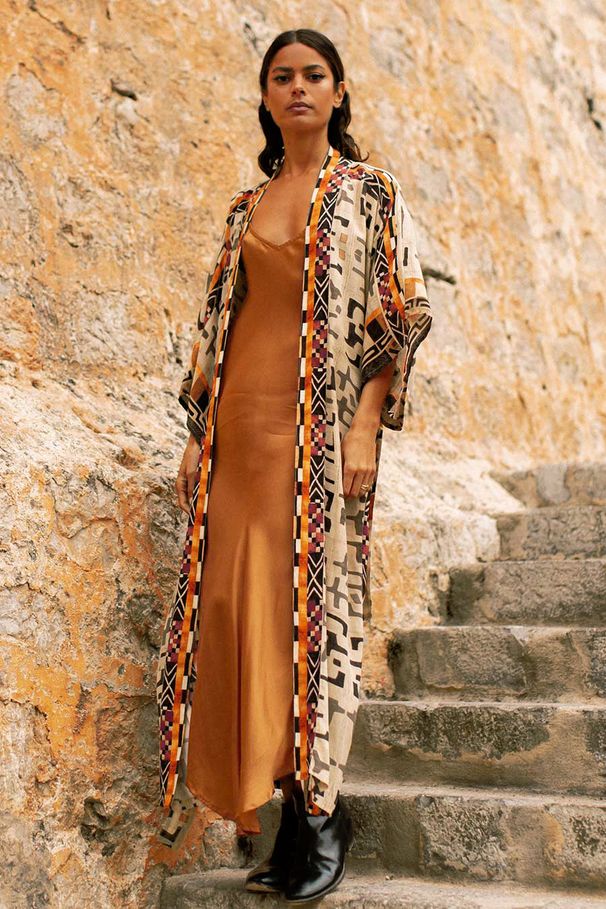Women's Rayon Geometric Print Loose Beach Cover-Up Sun Protection Kimono Swimwear Bikini Wrap S/M/L (Free Size)_ecoleips.com
