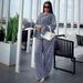 Aria Basics Aria Basics European American Cross-border Women's Fashion Striped Buttoned Bell-sleeve Long-sleeve Shirt And Wide-leg Pants African_ecoleips.com