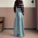 Light Blue Curved Wide-leg Jeans For Women, Winter American-style Design, High-waisted, Loose-fitting, Warm Long Pants_ecoleips.com