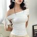 Y24TP328 European And American Women's Fashion Summer Ins New Gathered Single Shoulder Backless Twist Tie Asymmetric_ecoleips.com