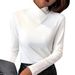 Luxury Brushed Milk Silk T-Shirt - Semi-Turtle Neck Long Sleeve Base Layer For Women, Elegant & Versatile Layering Staple (White, S-XXL)_ecoleips.com