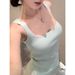 Elegant Square Neck Ice Silk Knit Tank For Women, New Summer Slim Fit, Slimming, Pure And Sexy Short Top_ecoleips.com