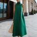 New Office Sleeveless Pocket Vest A-line Dress Ladies Casual Street Stand Collar Solid Long Dress Fashion Irregular Summer Dress_ecoleips.com