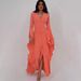 Muslim Dress Summer V-Neck Long Slit Ruffle Dress Elegant American Style Polyester Muslim Dress_ecoleips.com