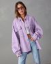 Distressed Denim Jacket Women's Oversized Workwear Coat With Raw Hem & Patchwork Design, Comfortable Casual Streetwear For Fall_ecoleips.com