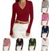 Women's Long-sleeved Solid Color Slim-fit Thin V-neck Knit Top, Versatile For Cross-border Sales_ecoleips.com