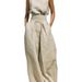 Women's Clothing Spring/Summer Women's Cotton Linen Casual Suit Sleeveless Trousers For Formal & Casual For Women_ecoleips.com