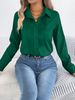 K Elegant Pleated Solid Color Button Long Sleeved Commuting Shirt For Women_ecoleips.com