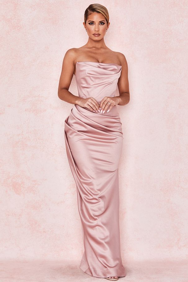 2026 New Product From Manufacturer: Satin Strapless Slit Knee-Length Dress, European And American Style_ecoleips.com