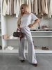 New European And American Casual T-shirt Set, Solid Color Short-sleeved T-shirt Top, Wide-leg Pants Two-piece Set For Women_ecoleips.com