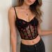 European And American Embroidered Lace Sexy Camisole See Through Lips Hot Girl Fishbone Corset Women's_ecoleips.com