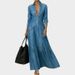 Retro American Style Women's Denim Dress High Waist Cinching Long Summer Fashion Dress_ecoleips.com