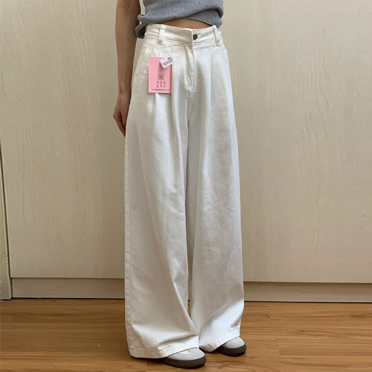 Women's Clothing High Waisted Wide Leg Jeans White Loose Fit Slimming Covering Hips Floor Length Pants New Spring Style For Women_ecoleips.com