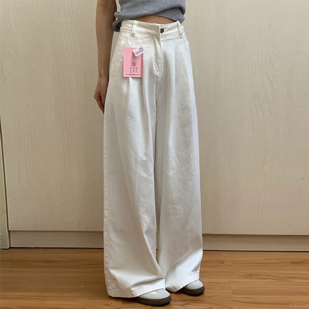 Women's Clothing High Waisted Wide Leg Jeans White Loose Fit Slimming Covering Hips Floor Length Pants New Spring Style For Women_ecoleips.com