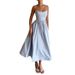 2025 Spring New Dress: European And American Women's Fashion, Solid Color Print, Fresh, Sweet, Sexy, Long Strap Dress_ecoleips.com