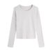 French Crew Neck Front Shoulder Long Sleeve T-Shirt Women's Autumn New Elastane Yarn Slim And Skinny Bottom Girls Inner Top_ecoleips.com