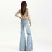 Light Blue Flared Jeans For Women, Low-waisted Slimming Floor-length Pants, Black And White Wholesale_ecoleips.com
