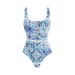 Blue And White Porcelain Print One Piece Swimsuit Set For Women European American Style Cross Border Summer Sexy Vacation Suit_ecoleips.com