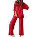 Women's Autumn Solid Color Loose Top And Pants Set Comfortable Short Sleeve With Side Pockets_ecoleips.com