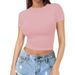Women's Round Neck Short Sleeve T-Shirt Fashionable Thin Pullover Milk Silk Top For Hot Summer Baring Design_ecoleips.com