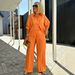 Women's Two Piece Set Spring Autumn Casual Solid Color Wide Leg Pants Collared Shirt_ecoleips.com