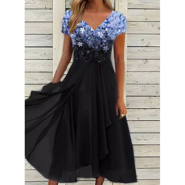 Elegant Floral Print Chiffon Maxi Dress V-Neck Summer Casual A-Line plus Size Women's Dress S-5XL_ecoleips.com