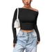 New 2025 Women's Off-Shoulder Top European American Style Solid Color Long Sleeve Slim Fit Summer Fashionable Hot Girl Wholesale_ecoleips.com