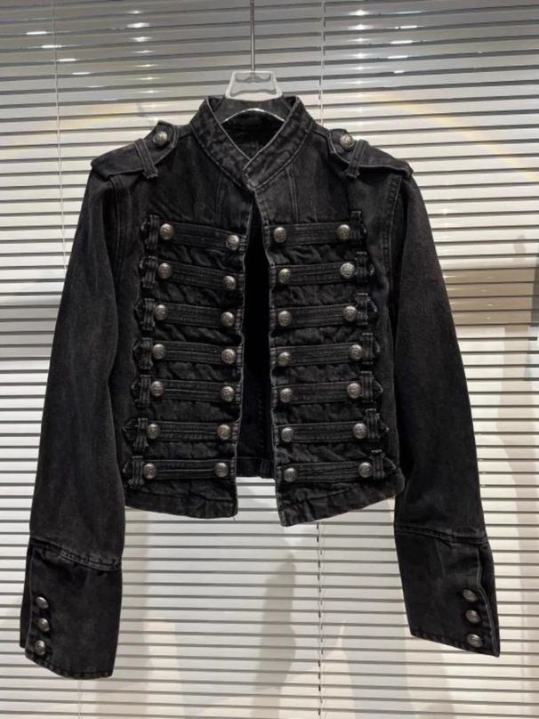 Women's Slimming Stand Collar Long Sleeve Denim Jacket Heavy Industry Motorcycle Short Trendy Top For Spring Autumn Winter_ecoleips.com