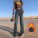 Orange Silk Women's Clothing#Washed Vintage Soft And Comfortable Wide-leg Jeans For Women, Autumn Slim-fit High-waisted_ecoleips.com