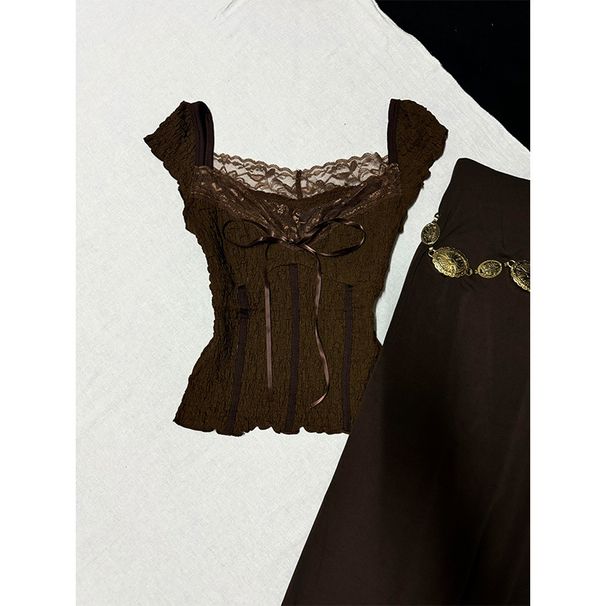 Pure Desire Style Outfit For Women 2025 Spring Slim Lace Short Sleeve T-Shirt Top High Waist Skirt Two-Piece Set_ecoleips.com
