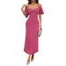 Independent Brand Summer New European And American Women's Clothing, Elegant Solid Color Heart-neck Short-sleeved_ecoleips.com