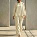 Women's Casual Cotton Linen Top And Pants Set Simple Long Sleeved Shirt with Straight Leg Pants European American Style 2 Piece Outfit_ecoleips.com