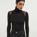 Women's Clothing High Neck Mesh Splicing Slim Elastic Temperament Long Sleeved Jumpsuit Tops_ecoleips.com