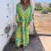 2025 European And American Cross-border Women's Clothing Long Spring/summer New V-neck Fashion Holiday Printed_ecoleips.com