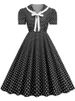 Plaid Printed Vintage Dresses Women Summer Elegant Peter Pan Collar Dot Short Sleeve Party Evening Midi Dress_ecoleips.com