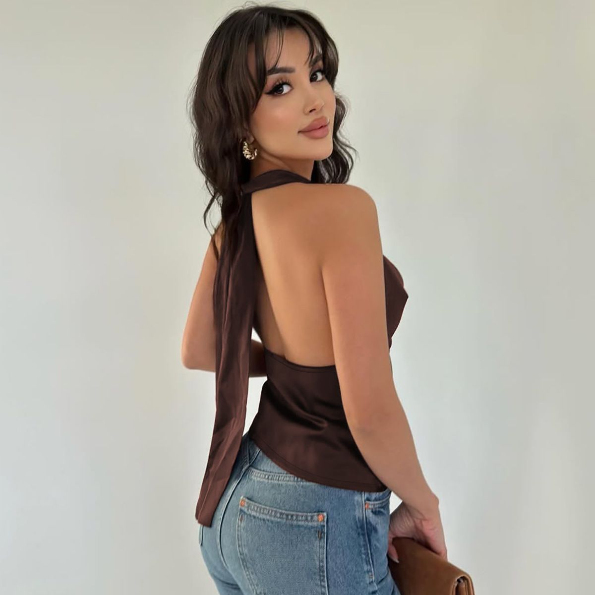 Women's Sexy Backless Slim Fit Strapless Top Solid Color Tie-Up Fashionable Hot Girl Spring Summer_ecoleips.com