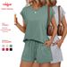Women's Drawstring Shorts Set | Soft Round-Neck Top & Casual Shorts With Pockets For Summer Active Wear_ecoleips.com