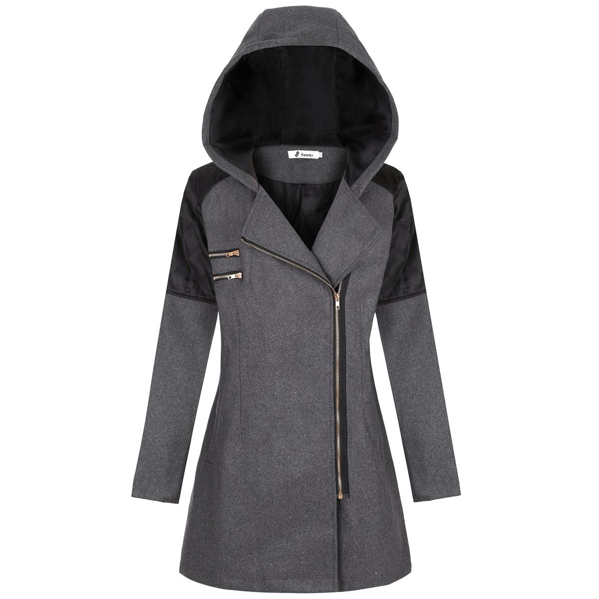 Foreign Trade Hot-Selling European And American New Style Diagonal Zipper Hooded Thickened Warm Woolen Mid-Length_ecoleips.com