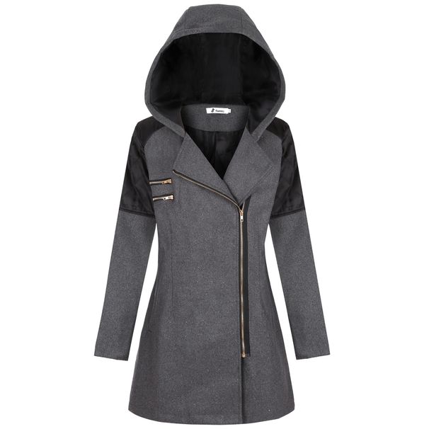 Foreign Trade Hot-Selling European And American New Style Diagonal Zipper Hooded Thickened Warm Woolen Mid-Length_ecoleips.com