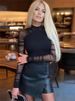 Weird Puss 2025 Mesh Patchwork Bodysuit Sexy Women Sleeve Ruched Skinny Turtleneck Bodycon Elegant Wild Tops Streetwear Outfits_ecoleips.com