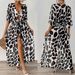 Sexy Leopard Print Beach Cover-Up – Batwing Sleeve Mesh Kimono With Tie-Waist, Lightweight Sheer Polyester, Upf 30+ Sun Protection (Black, S/M/L/Xl)_ecoleips.com
