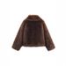 Faux Fur Jacket Women's Fashion Fall Coat Streetwear Stylish Polyester Outerwear Casual Blazer Brown S M L_ecoleips.com