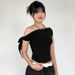 Summer Sexy One Shoulder T-Shirt Women's Versatile European American Style Kendall Jenner Ribbon Top Same Style Casual Fit_ecoleips.com
