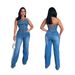 Women's Clothing Tube Top One Shoulder Slim Straight Wide Leg Denim Jumpsuit_ecoleips.com