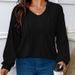 Fall/Winter Solid Color Plus Size Women's Hoodie With V-Neck, Long Sleeves, And Fringed Fleece Finish_ecoleips.com