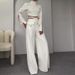 Women's clothing border high collar solid color navel exposed sweet and spicy loose wide leg suit for women_ecoleips.com