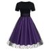Women's Retro Hepburn Dress Round Neck Short Sleeve Polka Dot Patchwork French Style Luxury Light_ecoleips.com