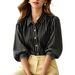 Women's Relaxed Fit V-Neck Puff Sleeve Striped Shirt, Chic Casual & Commute Blouse For Trendy Style_ecoleips.com