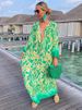 Women's 2023 Spring V Neck Loose Long Sleeve Printed Dress_ecoleips.com
